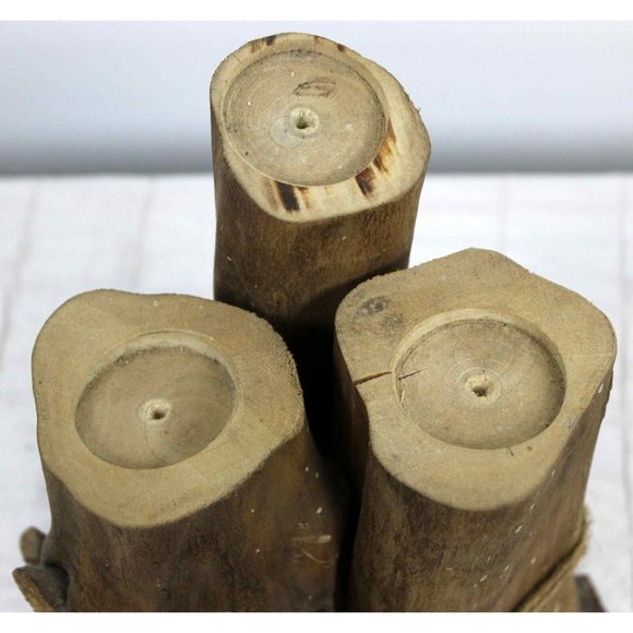 Rustic Wooden Trio Tea Light Candle Holder Country Cabin FarmHouse Reclaim Tree - Picture 4 of 5